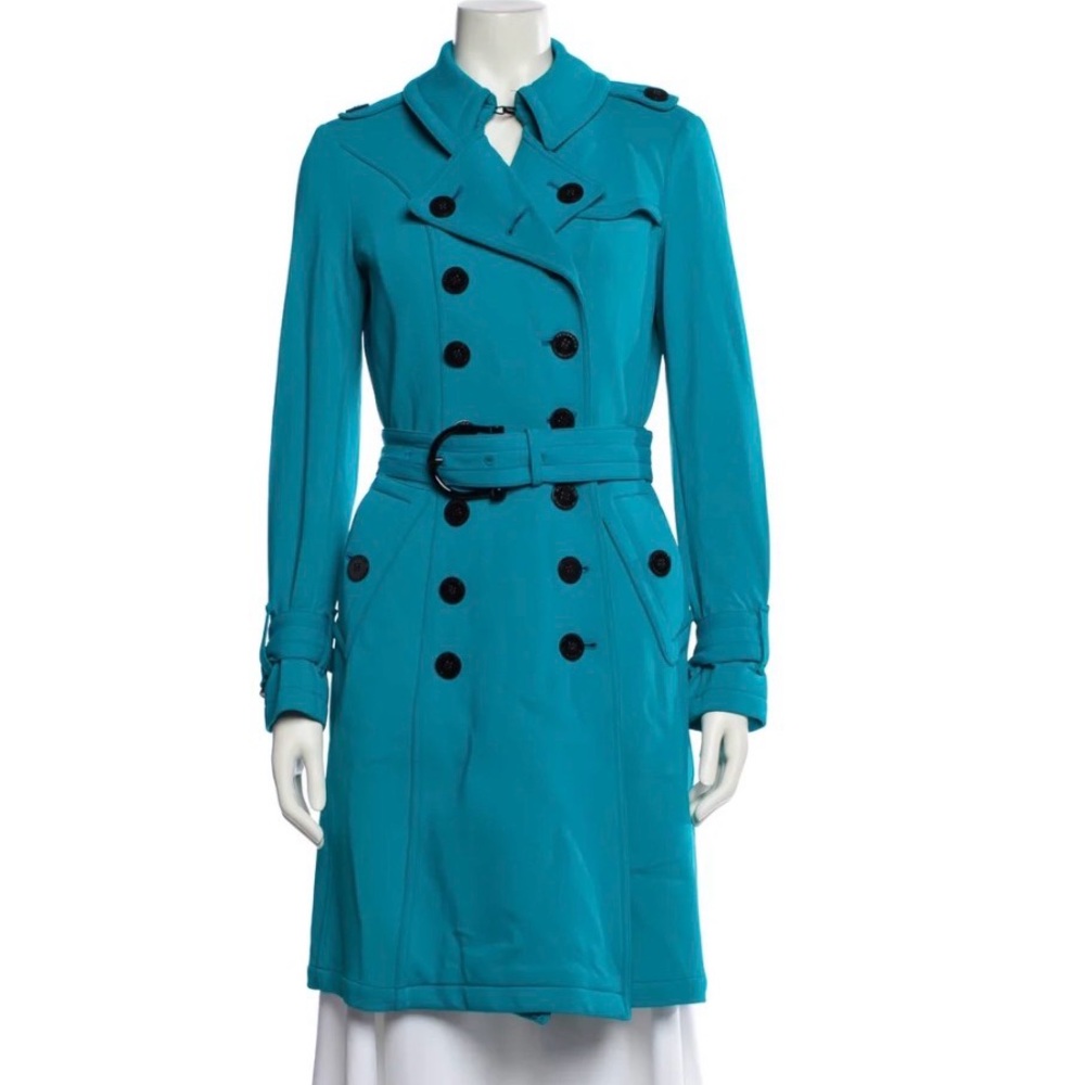 Burberry Prorsum Turquoise Trench Coat with Iconic Logo bottoms